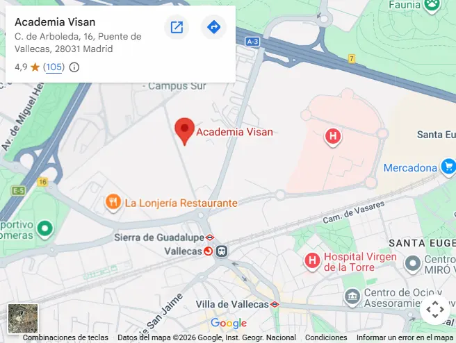 Mapa de la ubicación de Academia Visan en Calle Arboleda 16, Madrid